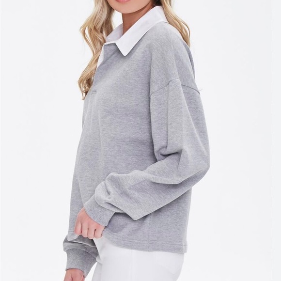 Forever 21 Heathered Rugby Shirt Grey/white - Picture 9 of 9
